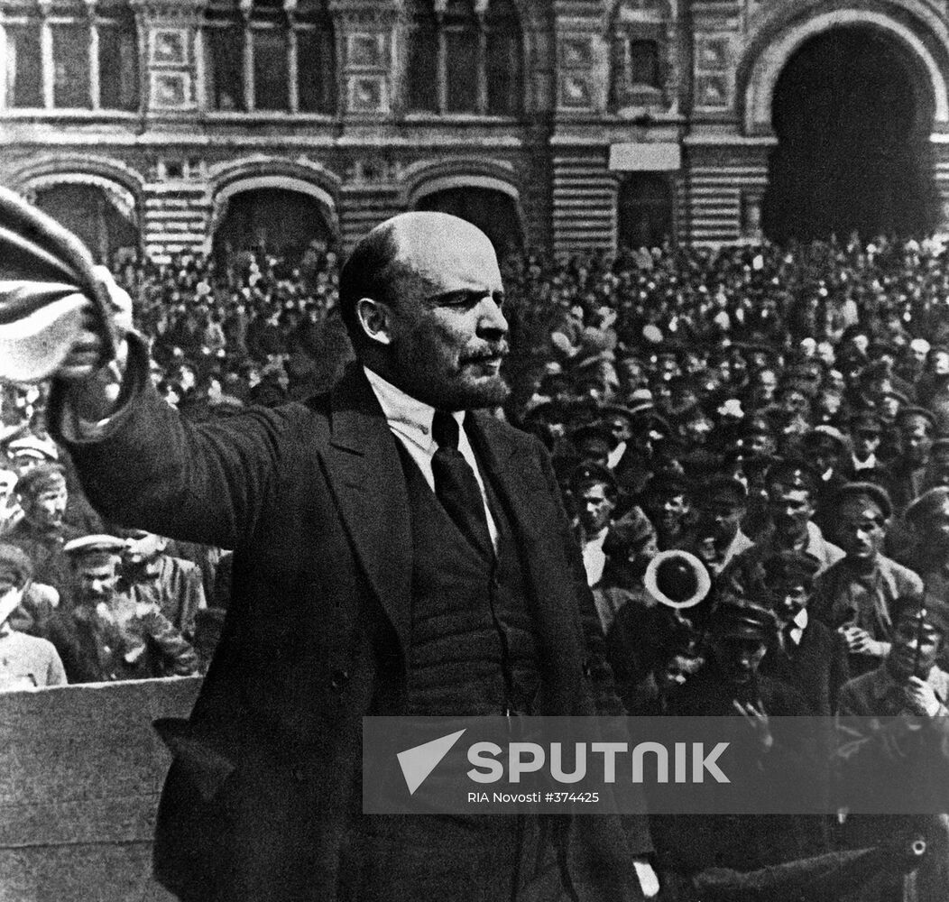 Vladimir Lenin speaking on Moscow's Red Square