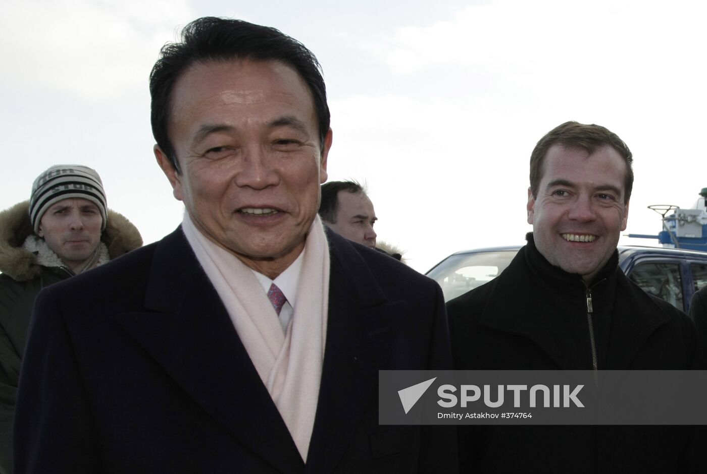 Dmitry Medvedev and Taro Aso in Sakhalin Region