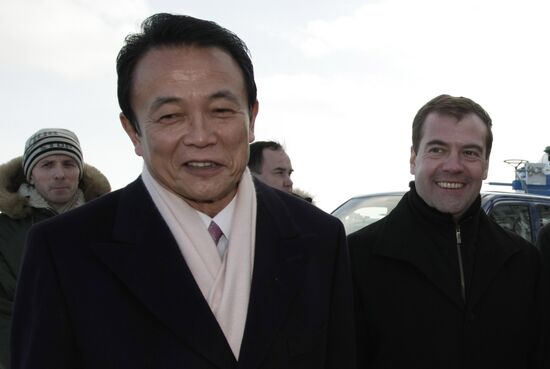Dmitry Medvedev and Taro Aso in Sakhalin Region