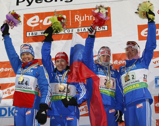 Russian biathlon team wins women's 4x6 km relay