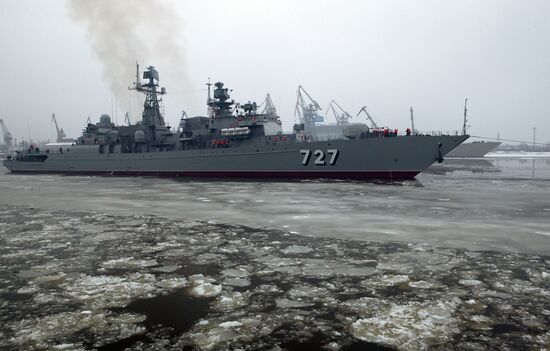 The escort ship Yaroslav Mudry [Wise] leaving on her trial run