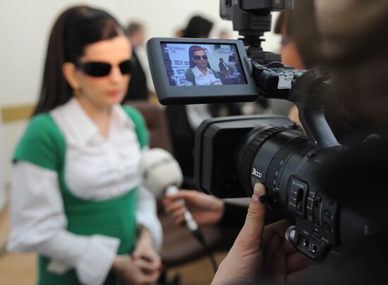 Singer Diana Gurtskaya at news conference in Moscow