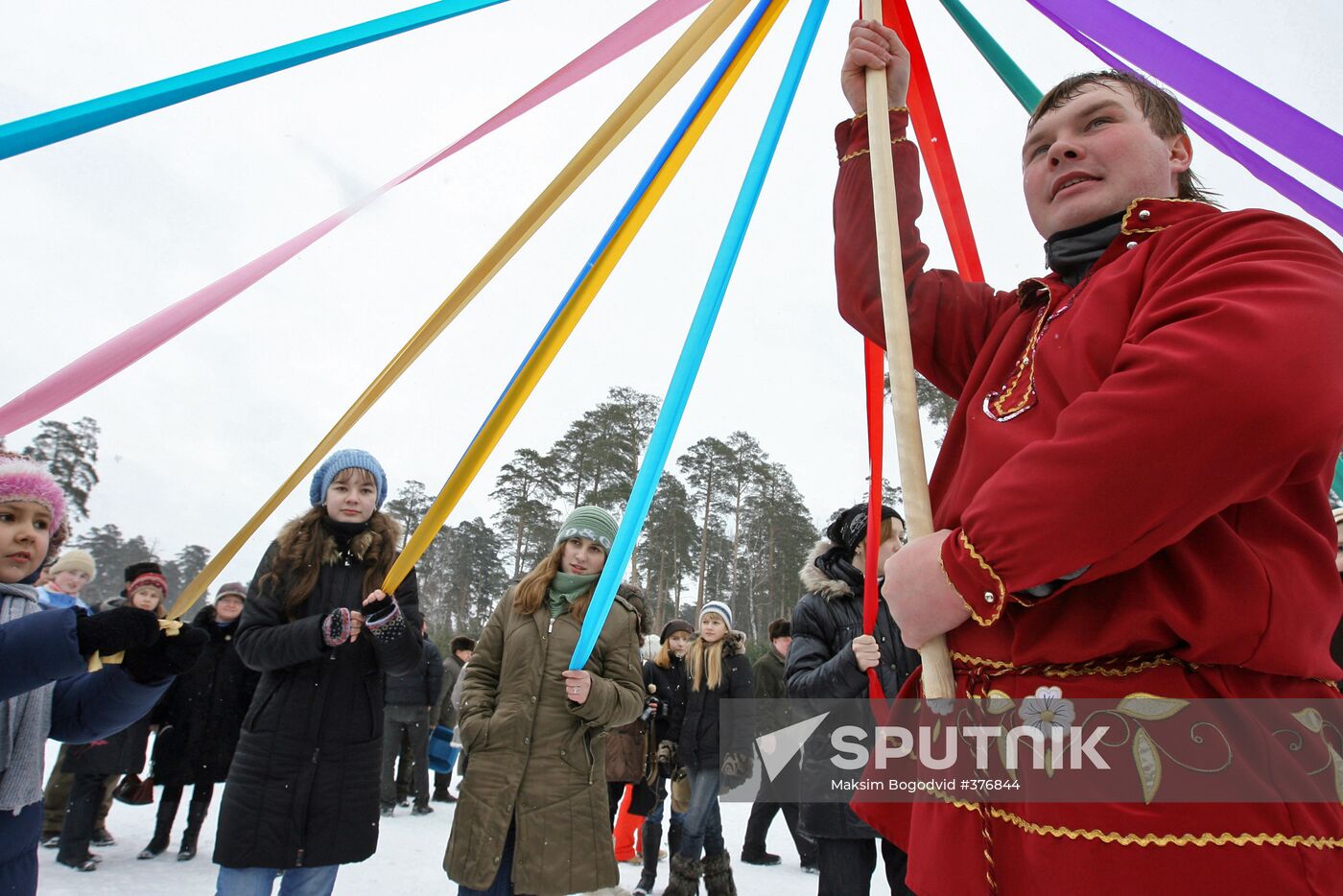 Celebrating Maslenitsa at park near Lebyazhye Lake in Kazan