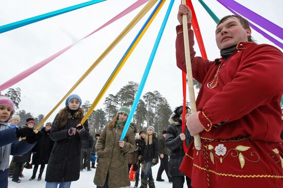 Celebrating Maslenitsa at park near Lebyazhye Lake in Kazan