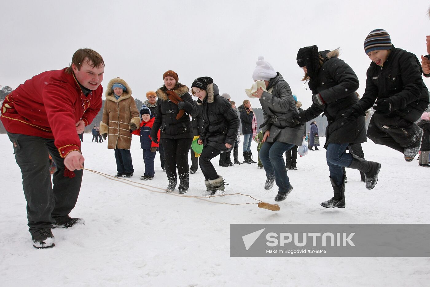 Celebrating Maslenitsa at park near Lebyazhye Lake in Kazan