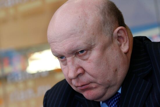 Valery Shantsev at a news conference