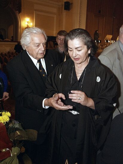 Yury Lyubimov with his wife in the Conservatory's Grand Hall