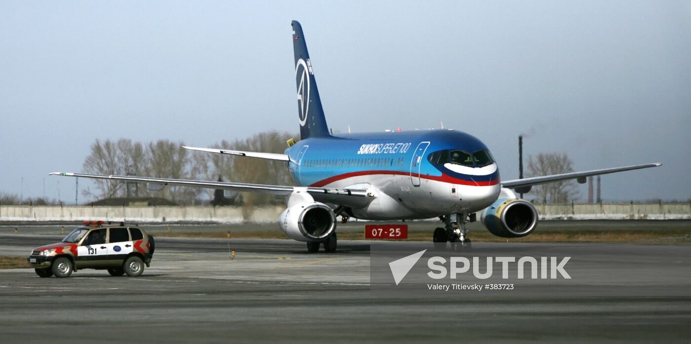 Sukhoi SuperJet-100 planes at Tolmachyovo airport