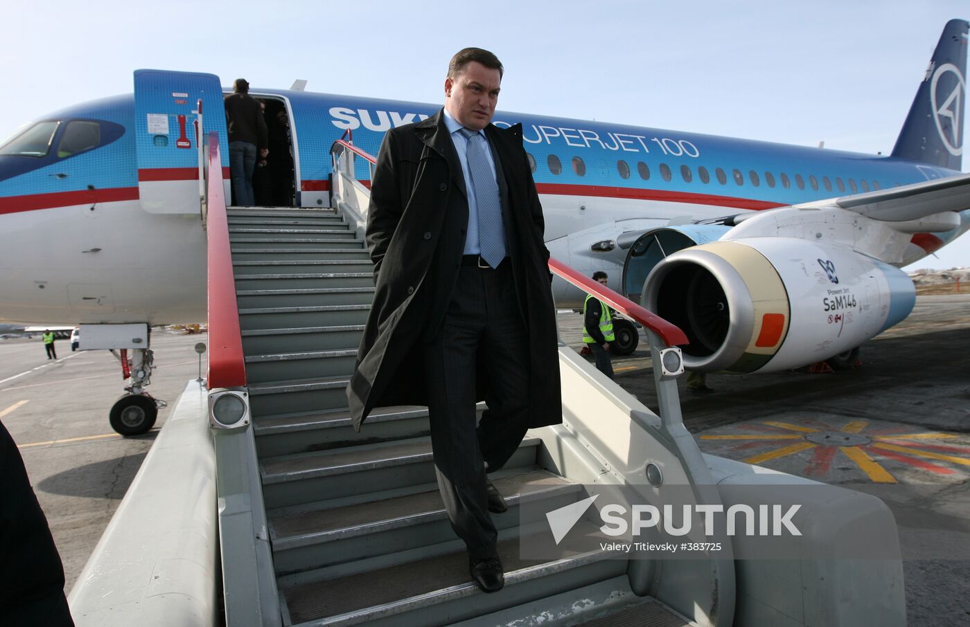 Sukhoi SuperJet-100 planes at Tolmachyovo airport