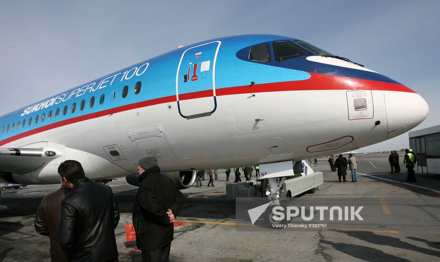 Sukhoi SuperJet-100 planes at Tolmachyovo airport