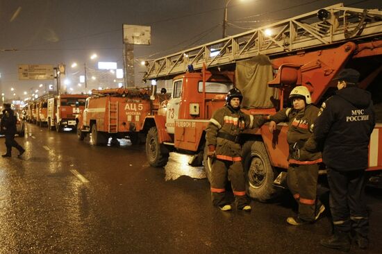 Putting out a fire at Moscow Aviation Institute