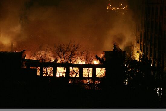 Putting out a fire at Moscow Aviation Institute