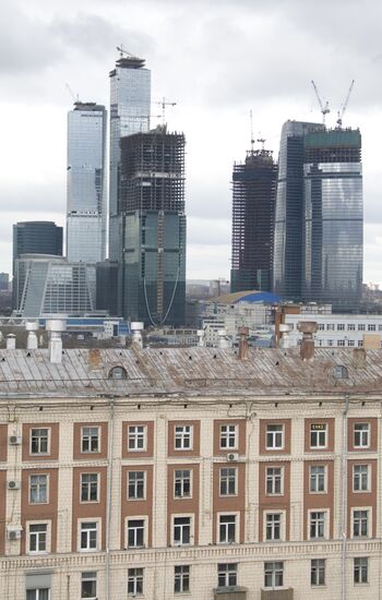 View of the Moscow-City business center from Ukraine hotel