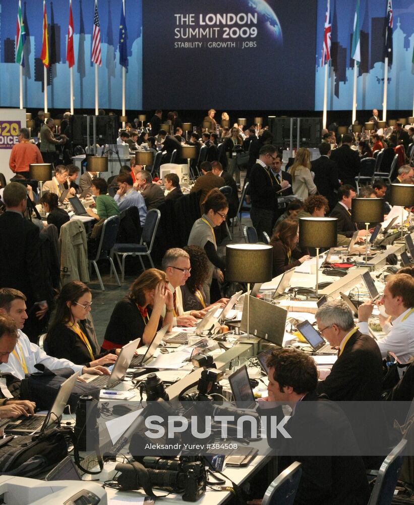 G20 summit press center in London