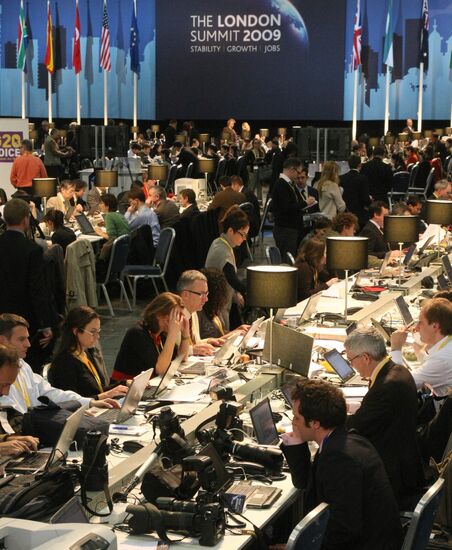 G20 summit press center in London