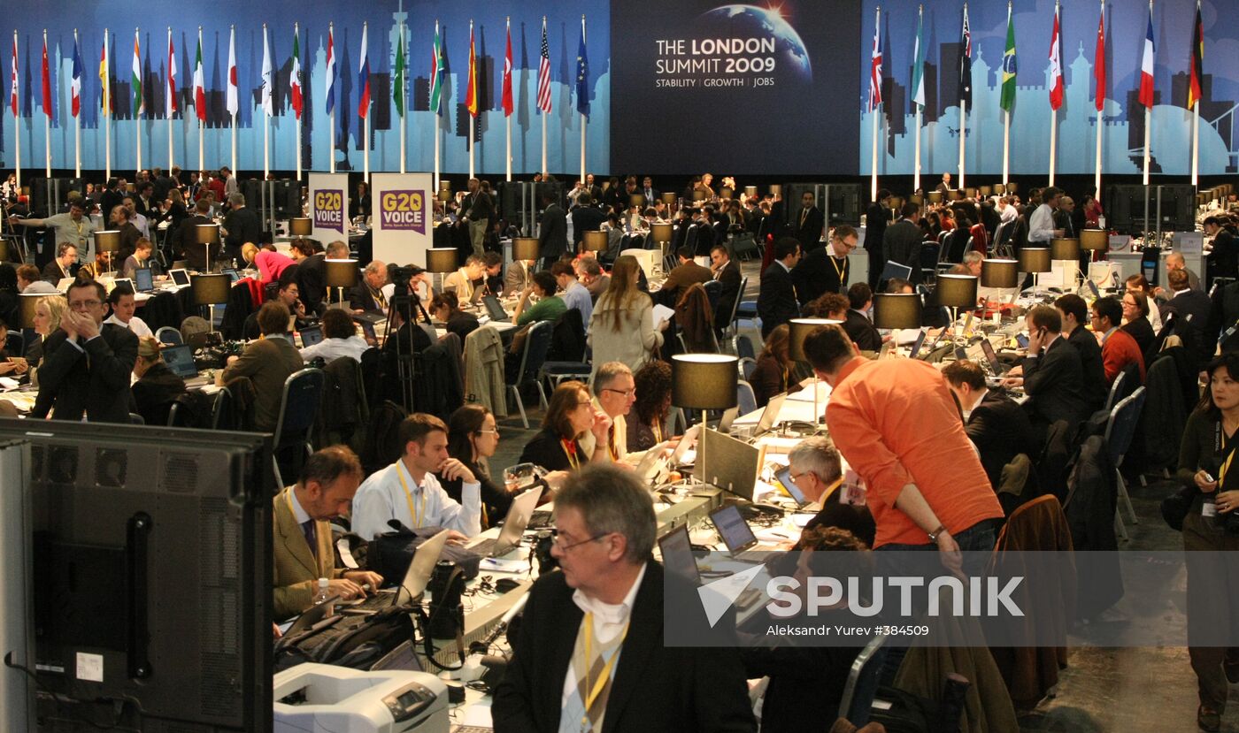 G20 summit press center in London