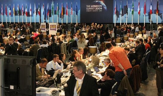 G20 summit press center in London