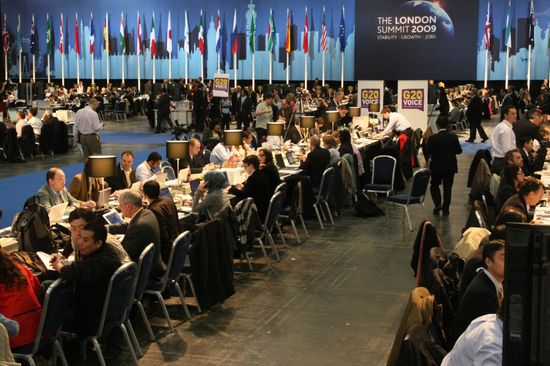 G20 summit press center in London