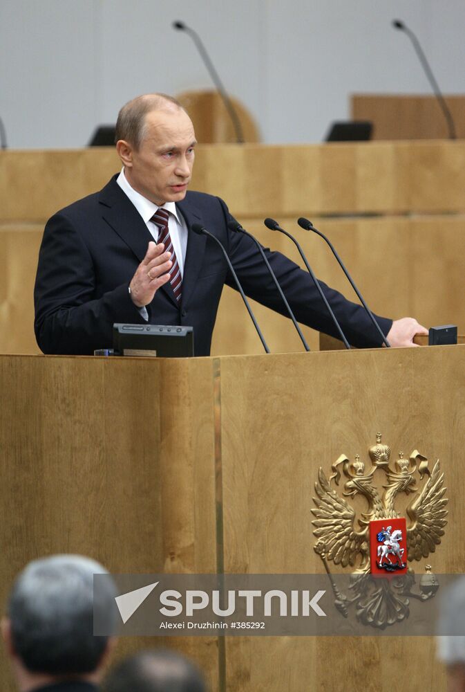 Prime Minister Vladimir Putin addresses Duma session