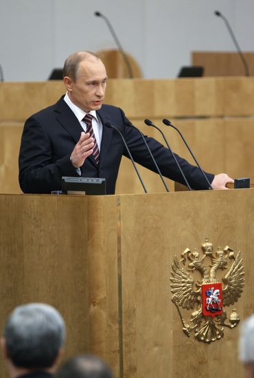 Prime Minister Vladimir Putin addresses Duma session