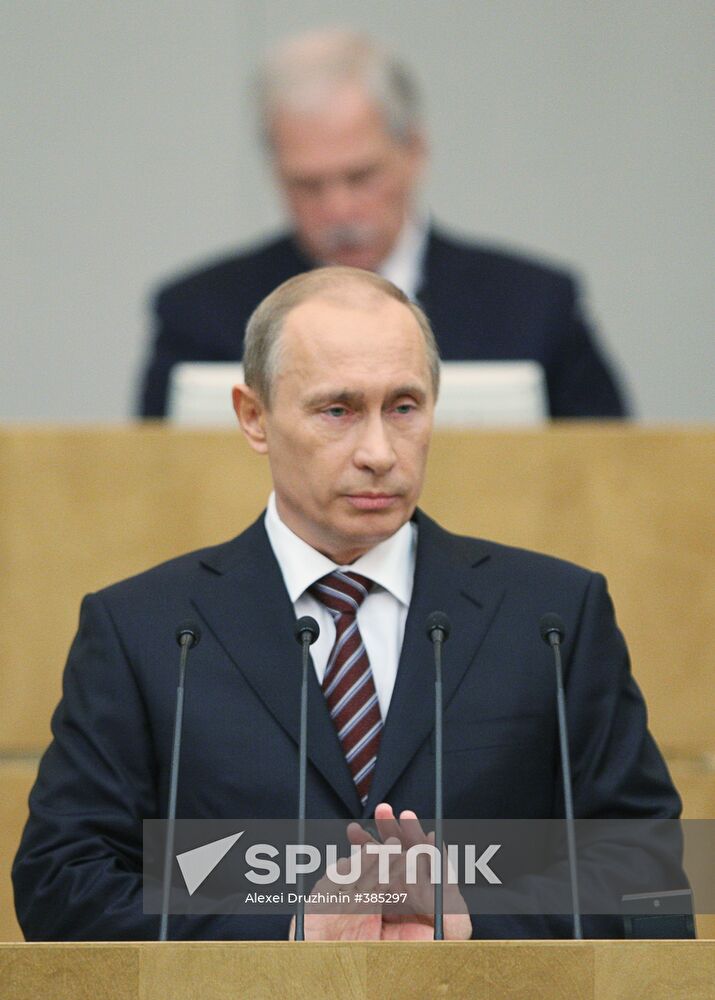 Prime Minister Vladimir Putin addresses Duma session