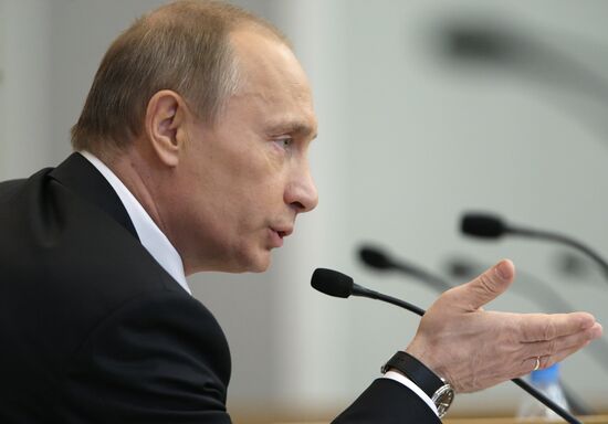 Prime Minister Vladimir Putin speaks in State Duma