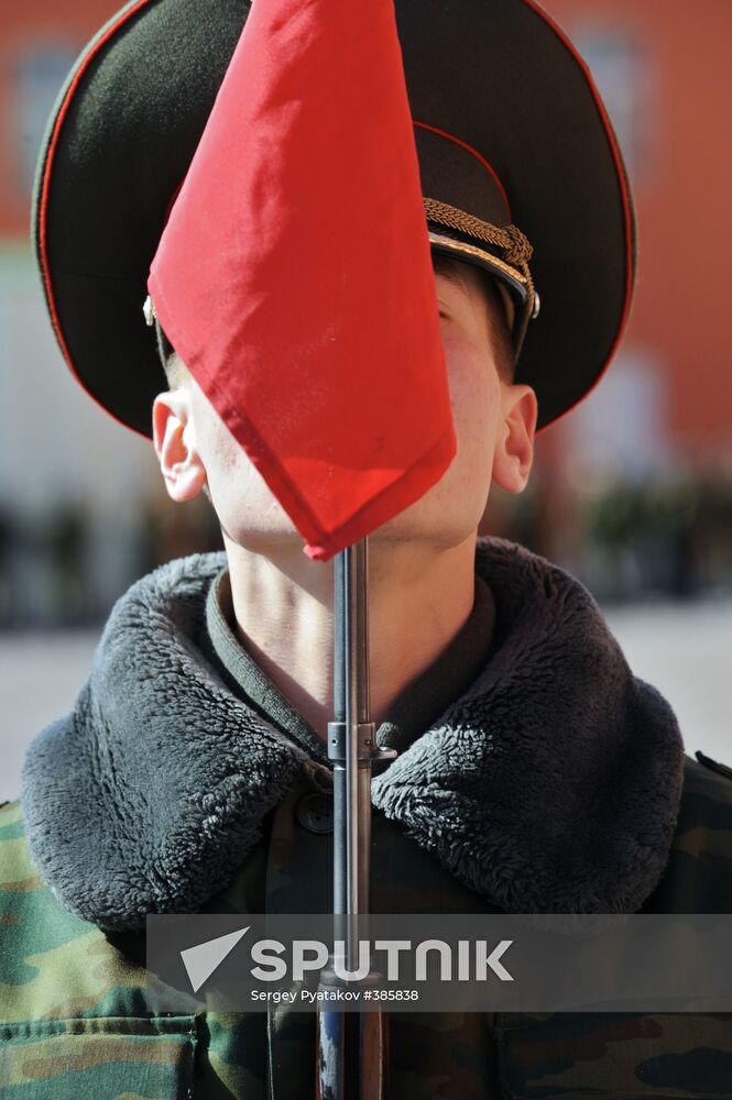 Soldiers training for Victory Day parade