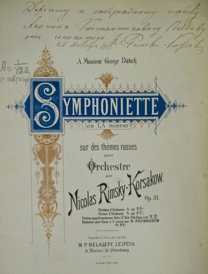 Notes with Russian composer Rimasky-Korsakov's autograph