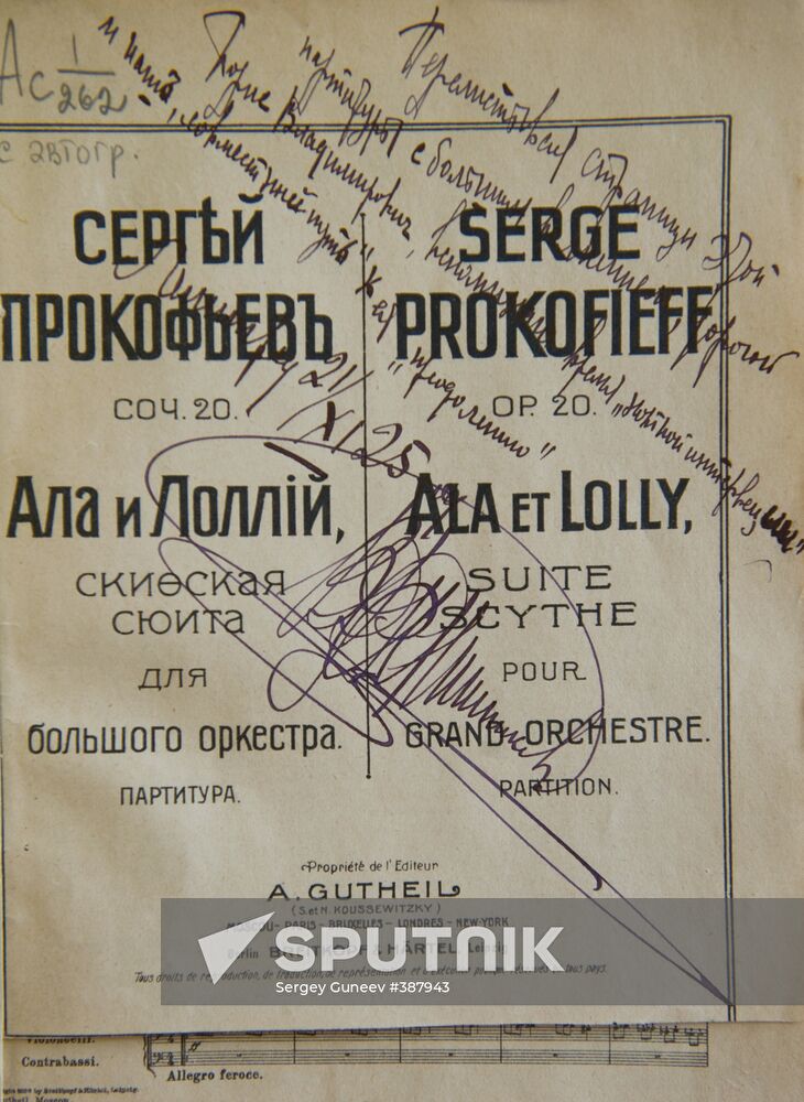 Notes with Russian composer Prokofiev's autograph