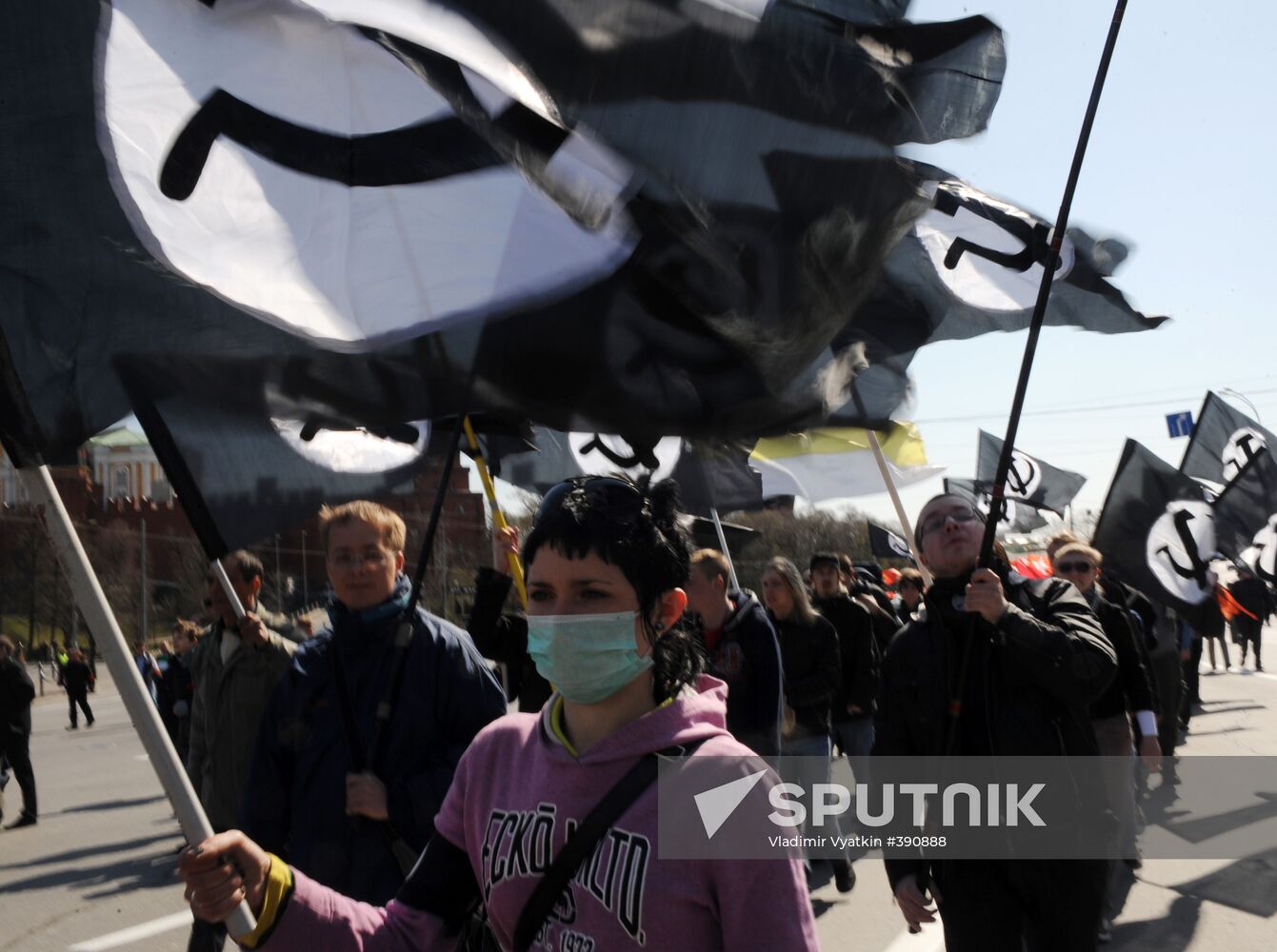Left-wing opposition supporters participating in Labor Day march