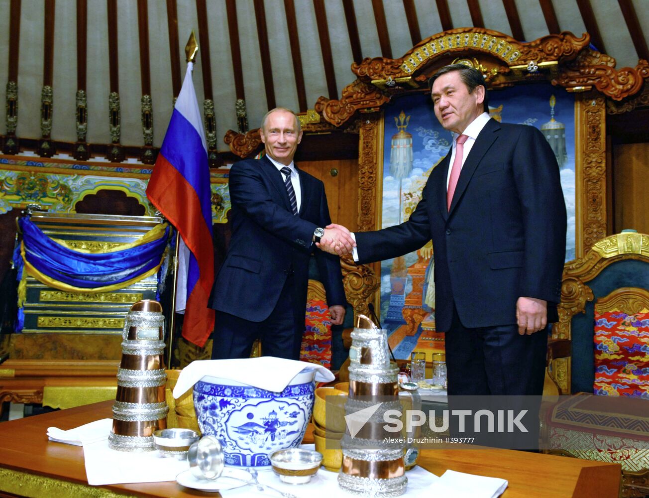 Russian PM Vladimir Putin meets with Mongolian President