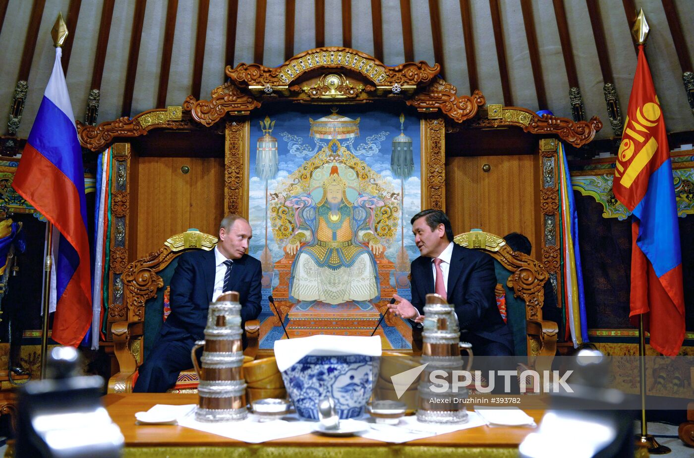 Russian PM Vladimir Putin meets with Mongolian President