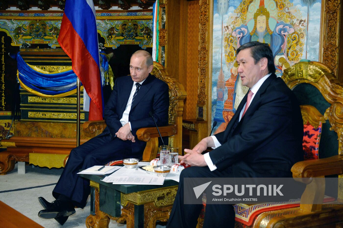 Russian PM Vladimir Putin meets with Mongolian President