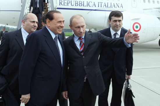 Vladimir Putin meets with Silvio Berlusconi in Sochi