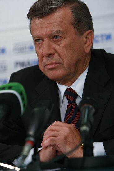 Viktor Zubkov holding news conference