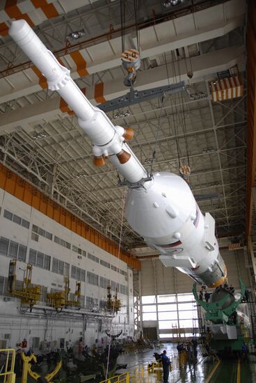 Preparing to launch Soyuz-FG rocket with Soyuz-TMA-15 spacecraft