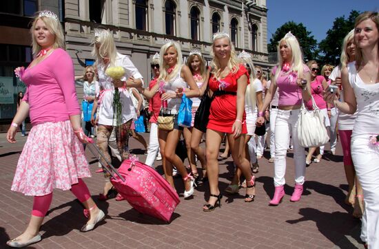 Blonde girls parade in Riga