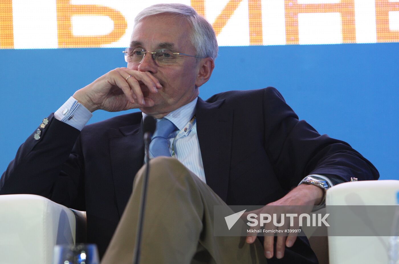 Igor Yurgens, chairman of the Institute of Contemporary Development, during a round table conference entitled "Innovation Policy as the Base of Russia's Anti-Crisis Program," during the St. Petersburg International Economic Forum. Location: Russia, St. Petersburg. Author: Mikhail Fomichev/Sputnik. St. Petersburg International Economic Forum. Igor Yurgens