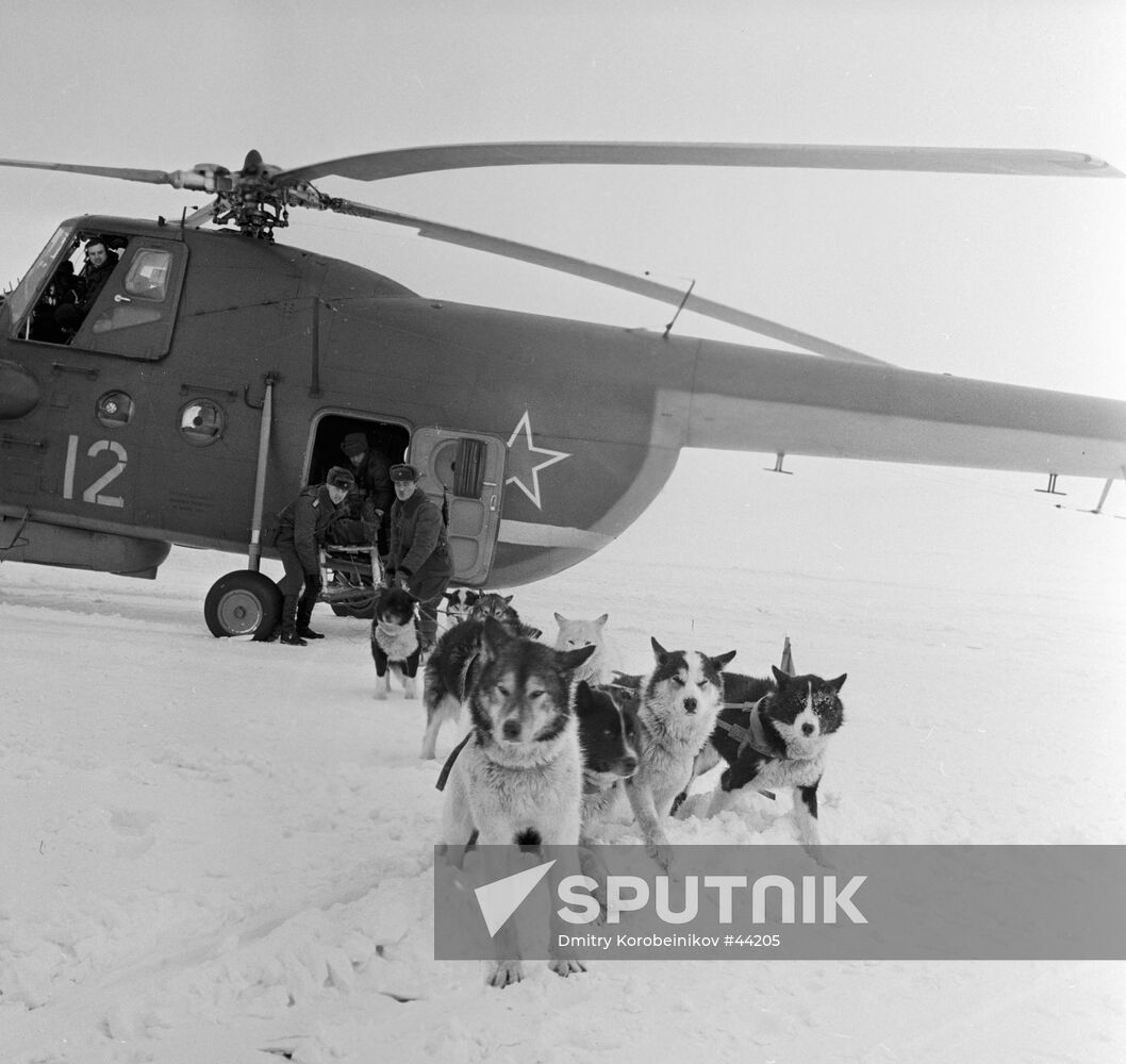 FRONTIER GUARDS HELICOPTER LOAD DOG-DRAWN SLEDGE
