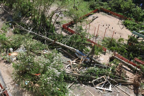 Aftermath of tornado in Krasnozavodsk near Moscow