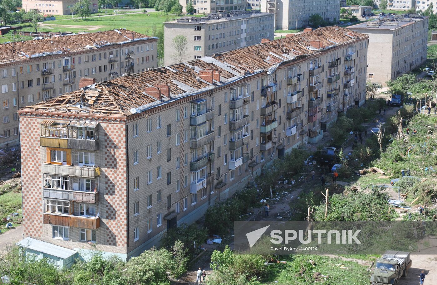 Aftermath of tornado in Krasnozavodsk near Moscow