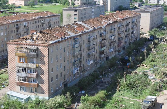 Aftermath of tornado in Krasnozavodsk near Moscow
