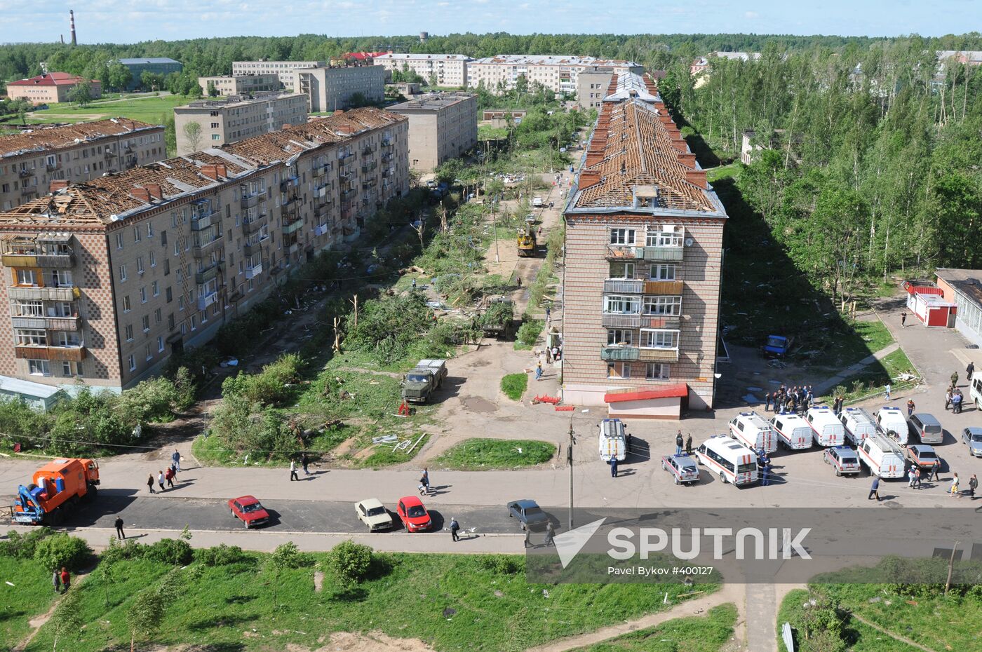 Consequences of tornado in Krasnozavodsk near Moscow