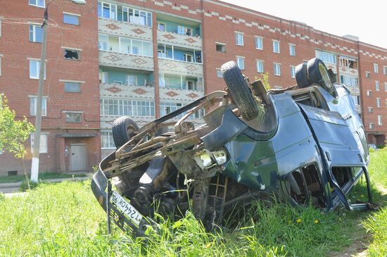 Aftermath of tornado in Krasnozavodsk near Moscow