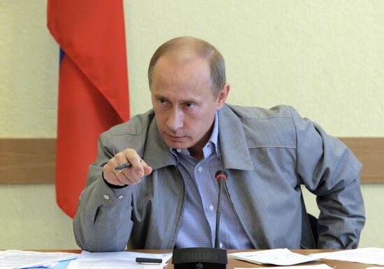 Prime Minister Vladimir Putin conducts meeting in Pikalyovo