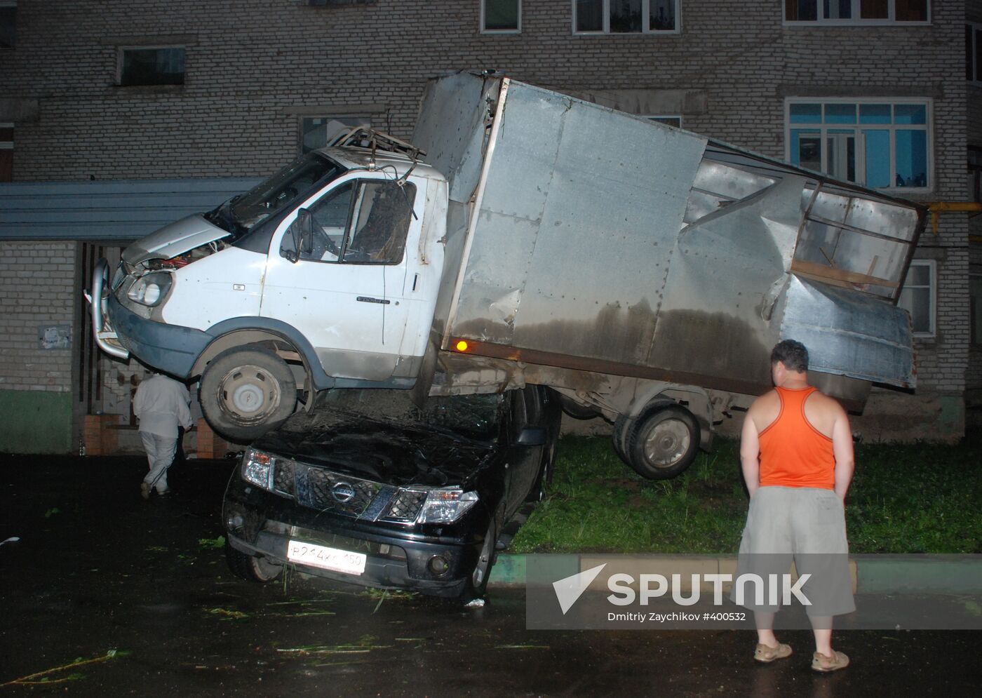 Consequences of tornado in Krasnozavodsk near Moscow
