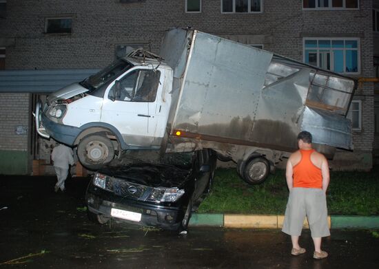 Consequences of tornado in Krasnozavodsk near Moscow