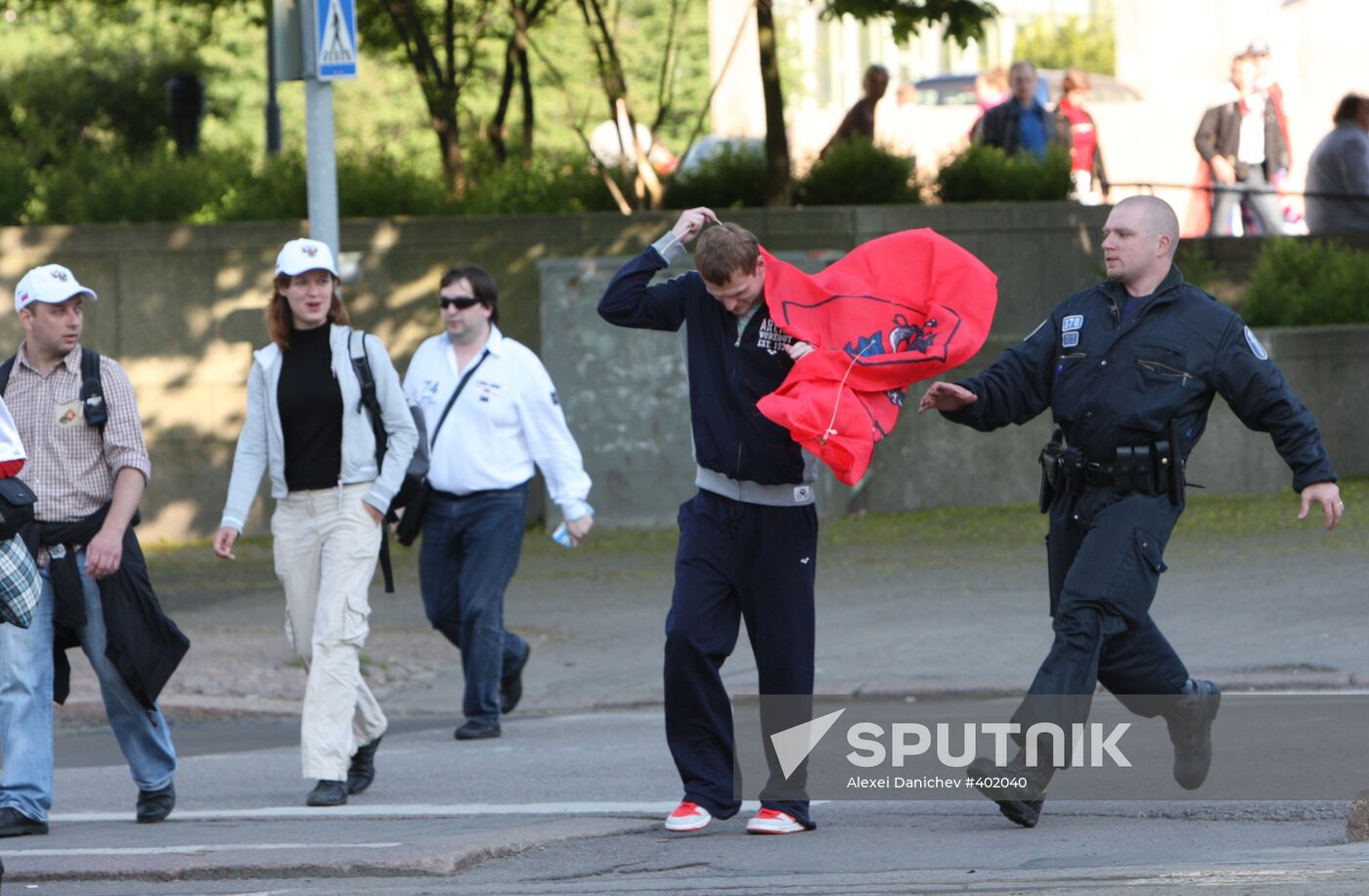 Russian fans and law enforcement personnel