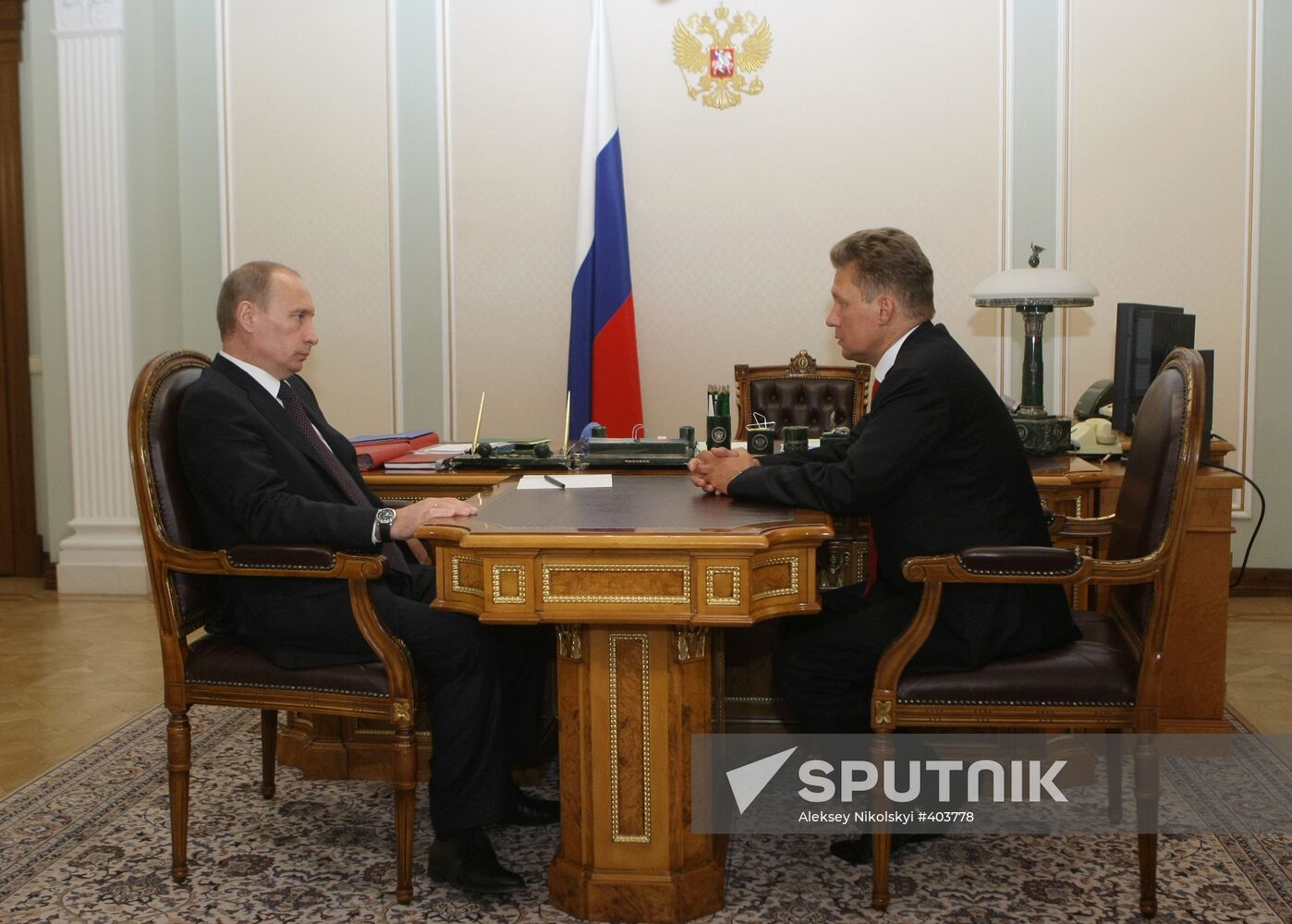 Vladimir Putin and Alexey Miller in Novo-Ogaryovo