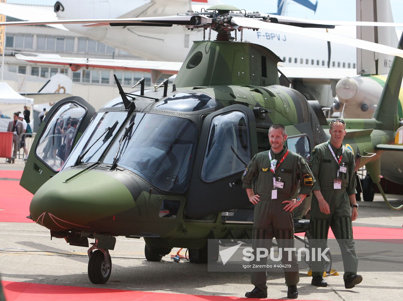 AW109 helicopter exhibited at Paris Air Show